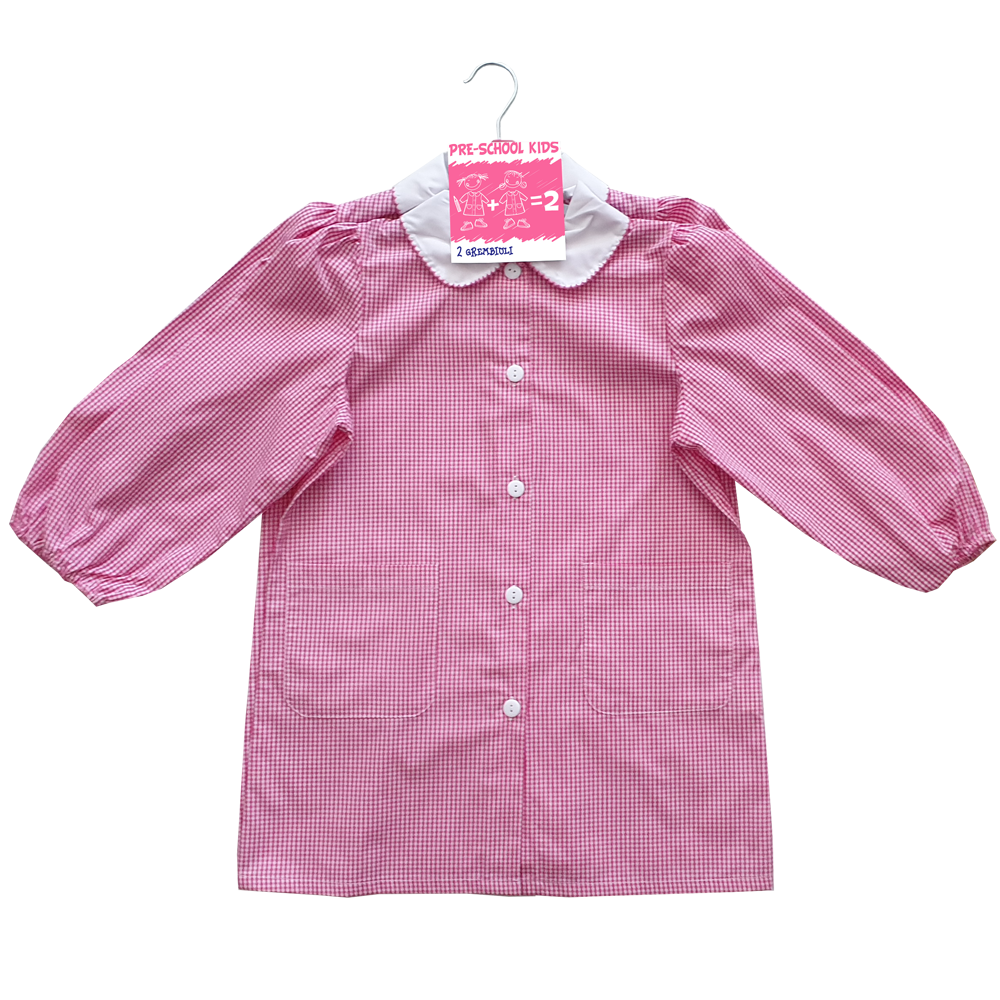 School Kids Confezione 2 Grembiuli Asilo Bambina Quadretto Rosa Mis.3 Anni