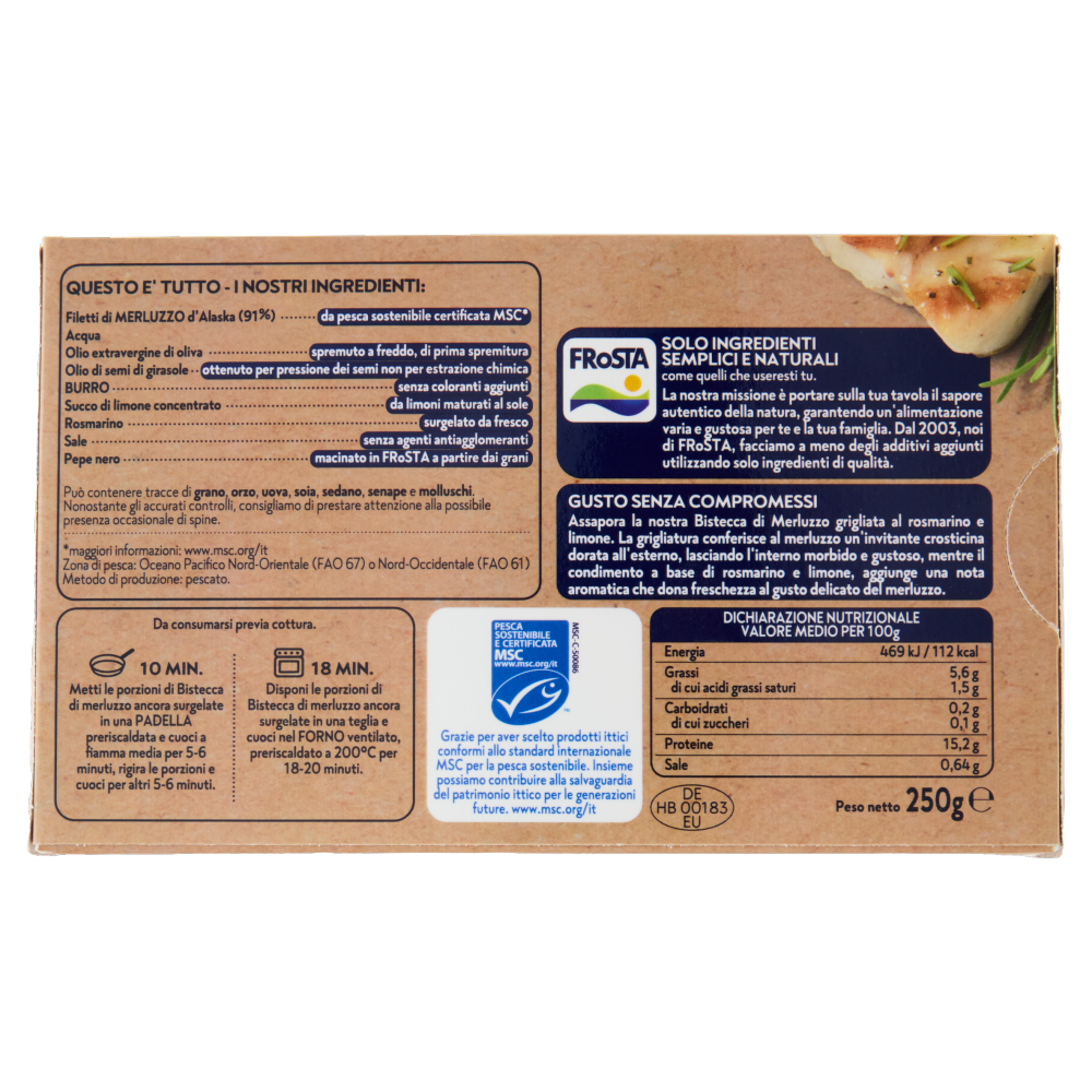 FRoSTA 2 Bistecche di Merluzzo Limone e Rosmarino 250 g