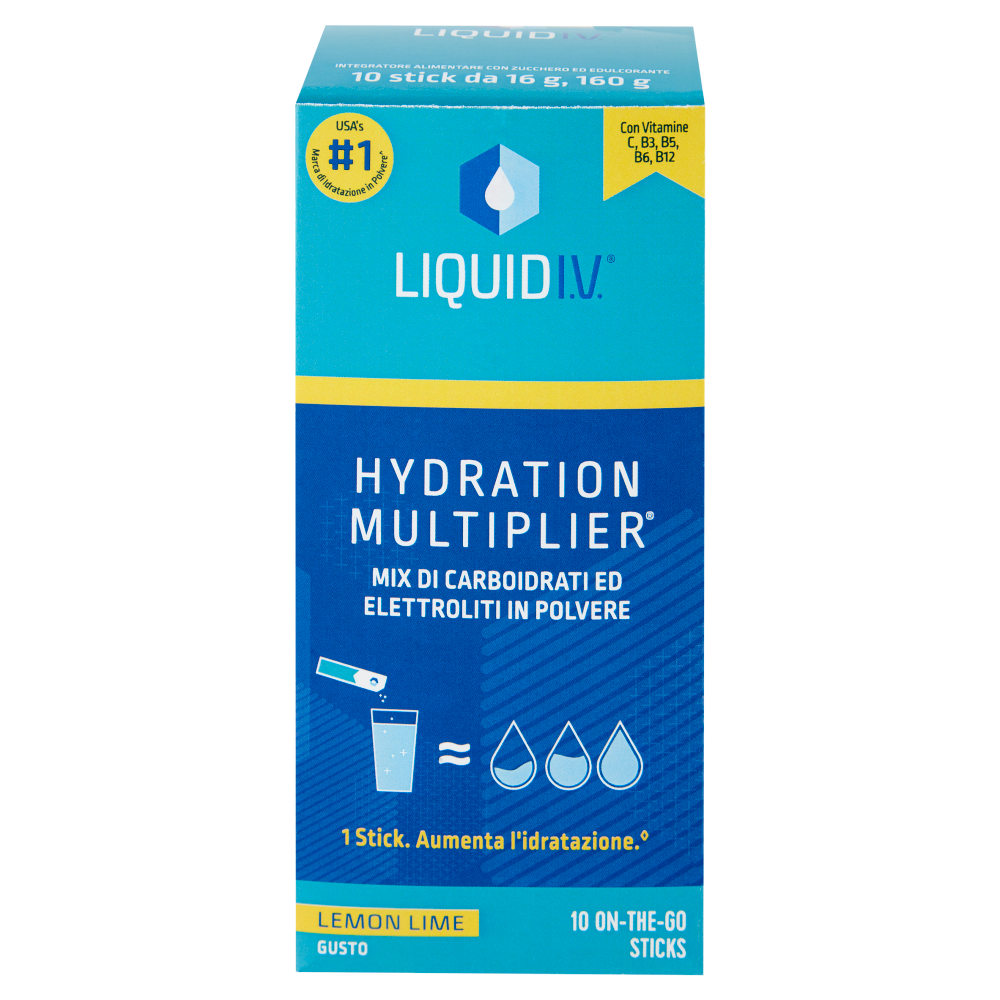 Liquid I.V. Hydration Multiplier Mix di Carboidrati ed Elettroliti in Polvere Lemon Lime 10 x 16 g