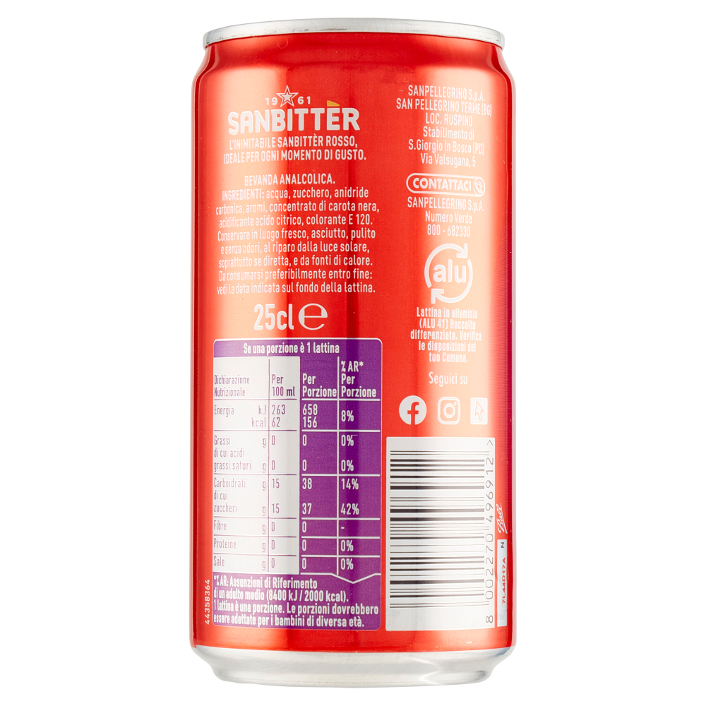 SANBITT&Egrave;R Rosso, Aperitivo Analcolico, 1 Lattina 250 ml