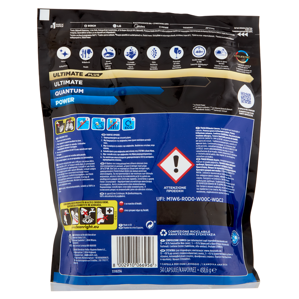 Finish Ultimate Limone pastiglie lavastoviglie 34 lavaggi 438,6 g