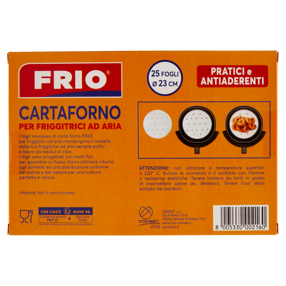 Frio Cartaforno per Friggitrice ad Aria diametro 23 cm 25 Fogli