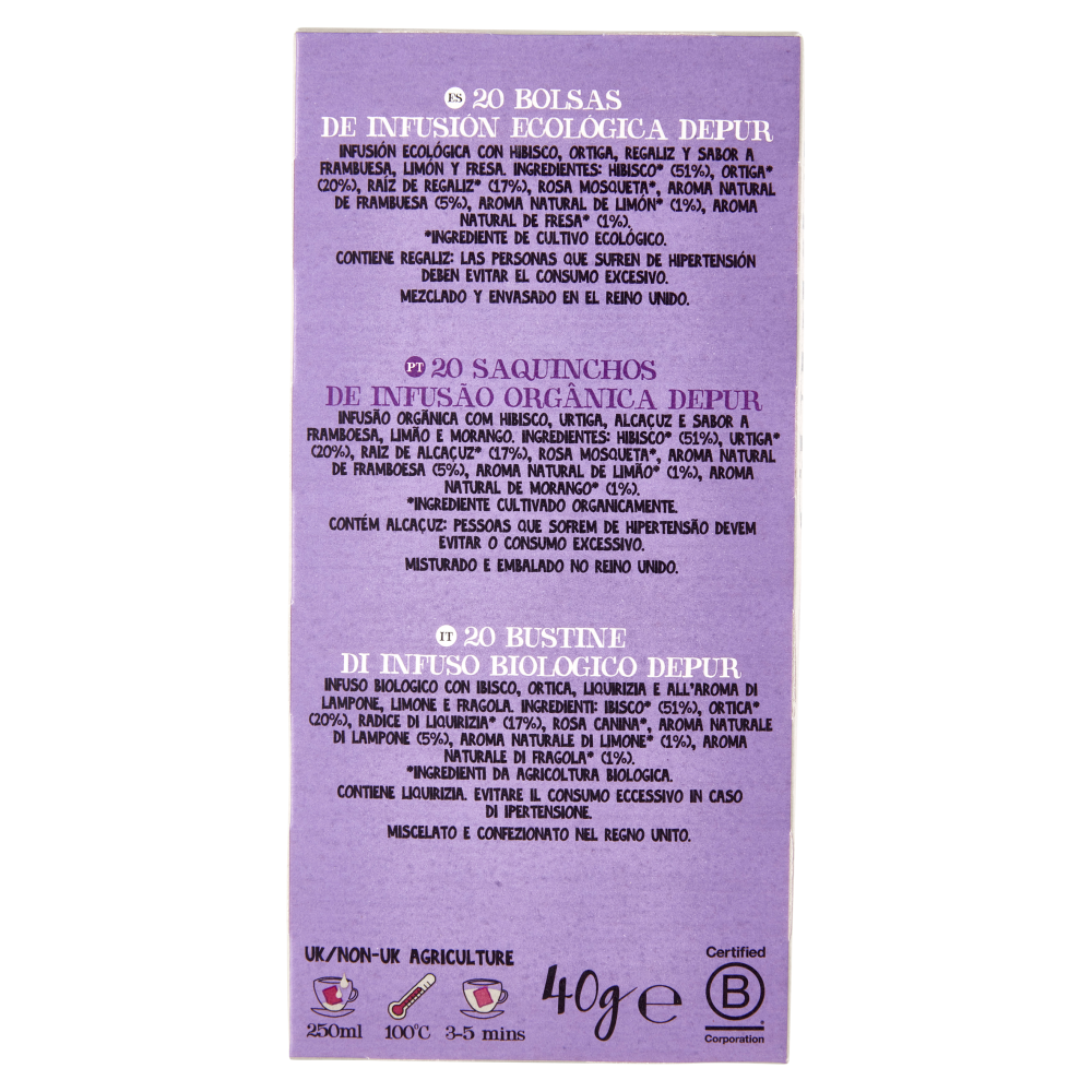 CUPPER Depur Infuso Biologico con Ibisco, Ortica e Liquirizia, Tisana Depurativa, 20 Bustine 40 g