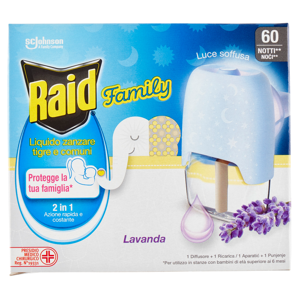Raid Liquido Family Base e Ricarica, 60 Notti, Lavanda 36 ml