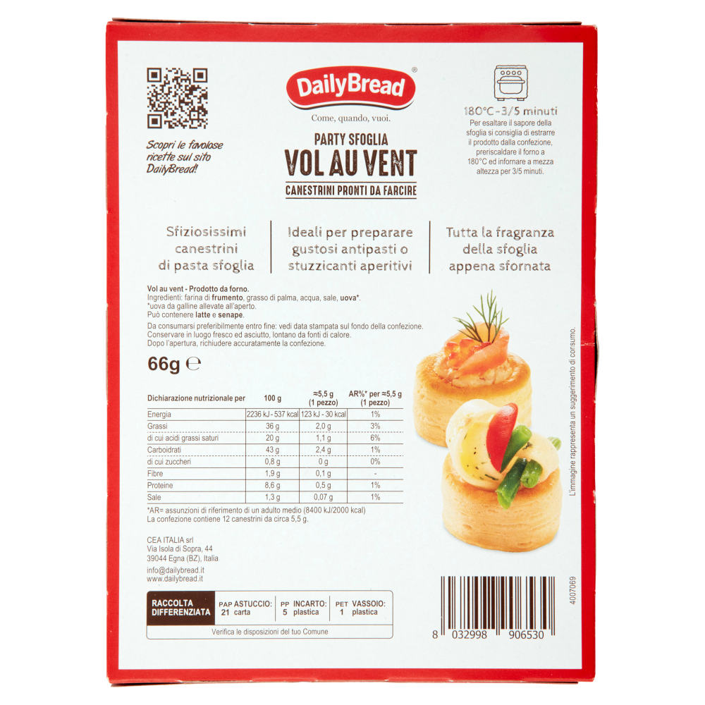 DailyBread Party Sfoglia Vol au Vent 12 Canestrini 66 g
