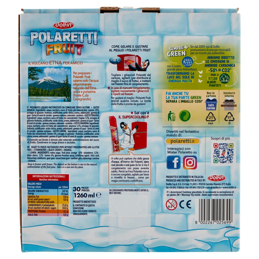 Polaretti Fruit 30 ghiaccioli pronti da gelare Formato Classico 1260 ml