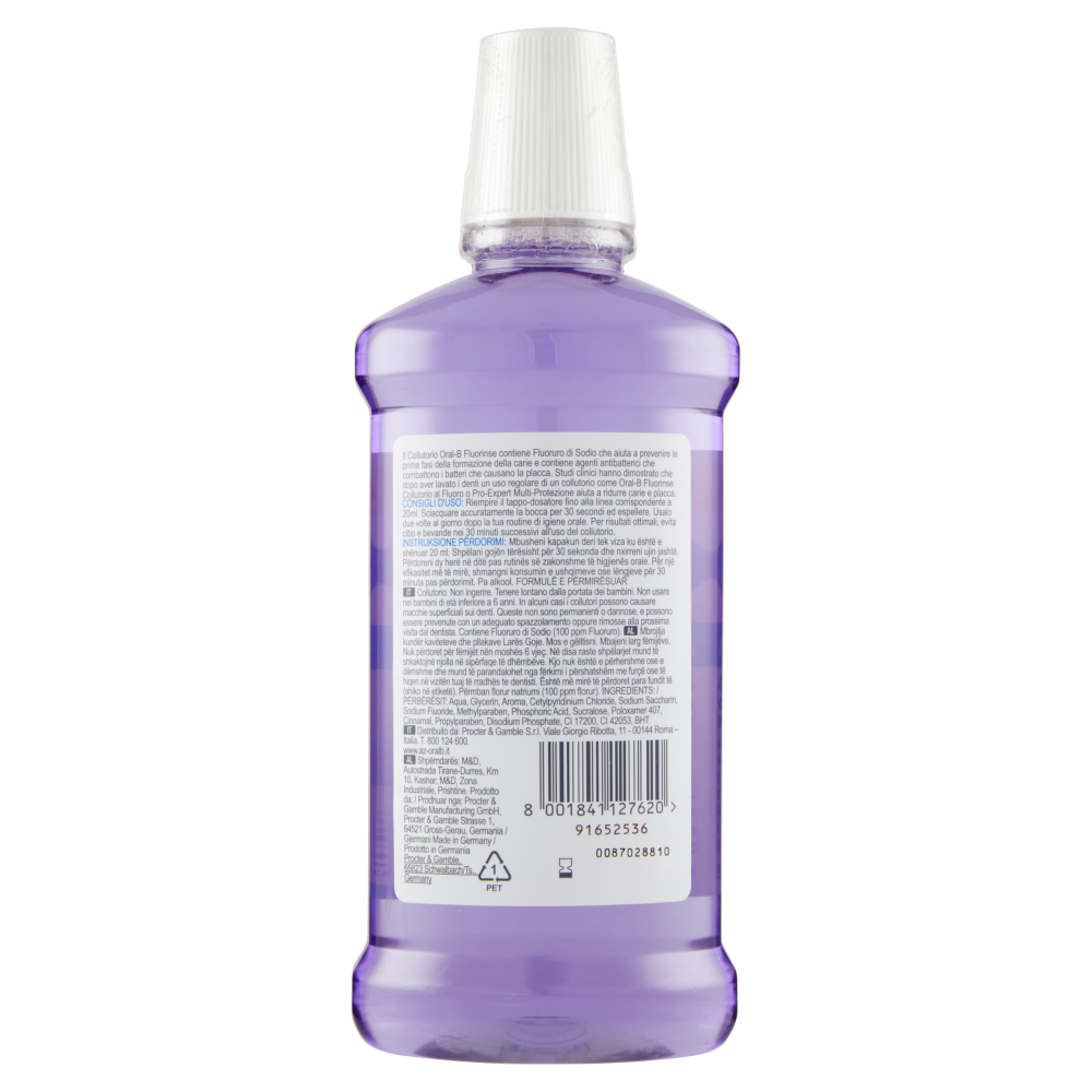 Oral-B Fluorinse Collutorio al Fluoro e Multi-Protezione Senza Alcool Menta 500 ml