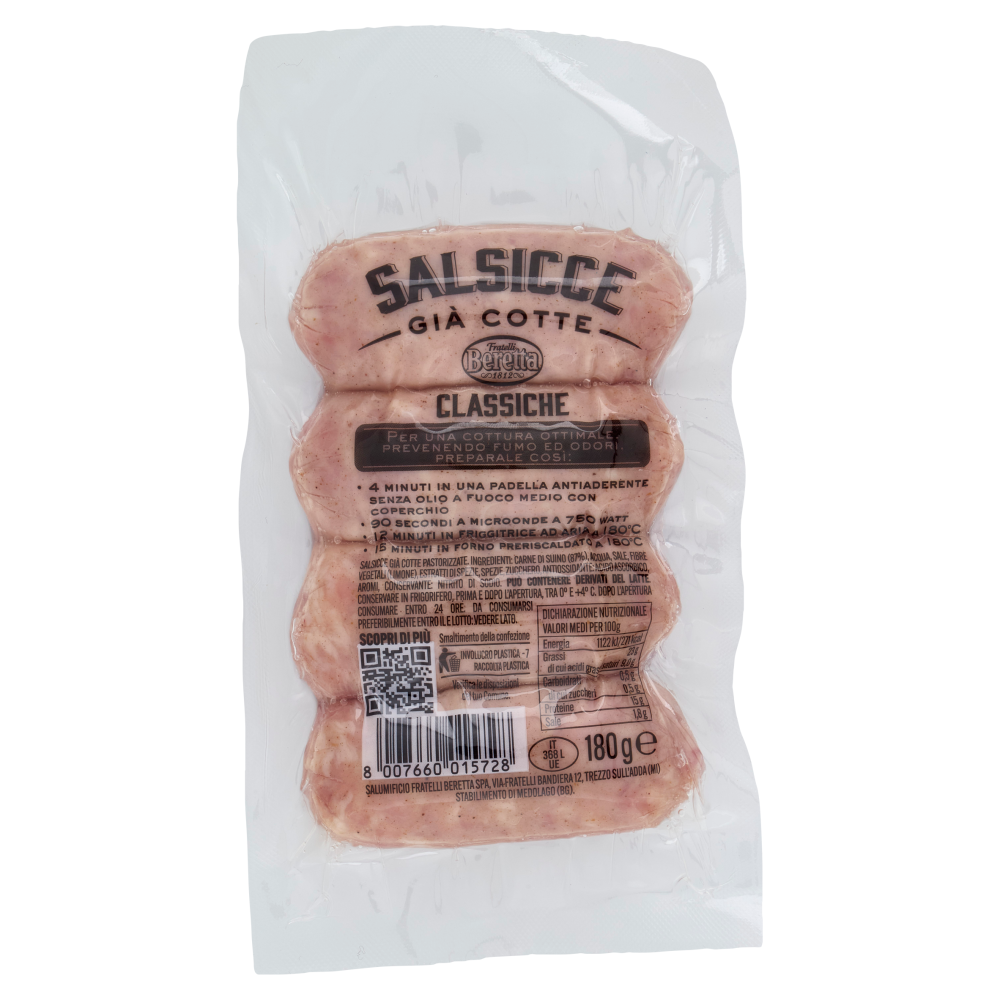 Fratelli Beretta Salsicce Già Cotte Puro Suino Classiche 180 g