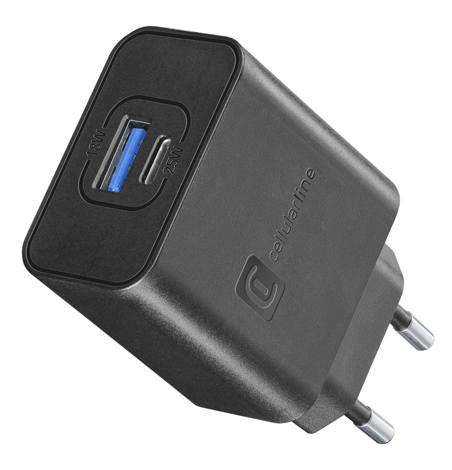 Cellularline Dual Super Fast Charger 25W - Samsung Caricabatterie da rete 2 porte USB e USB-C con tecnologia Super Fast Charging 25W