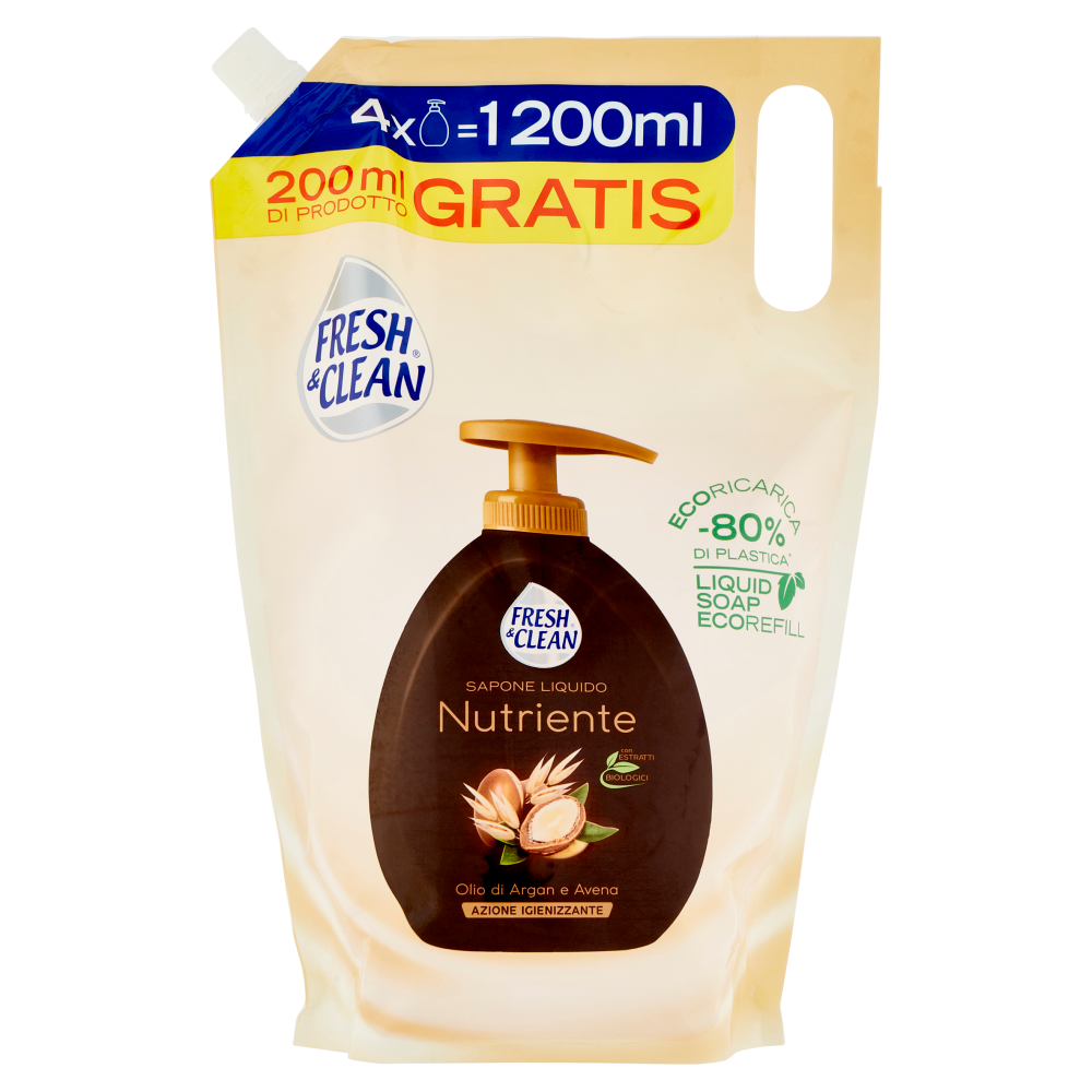 Fresh & Clean Sapone Liquido Nutriente Olio di Argan e Avena Ecoricarica 1200 ml