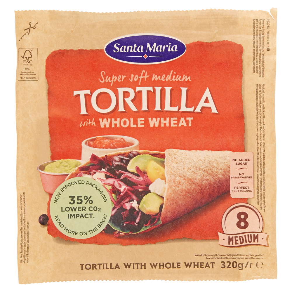 Santa Maria Super soft medium Tortilla with Whole Wheat 8 Medium 320 g