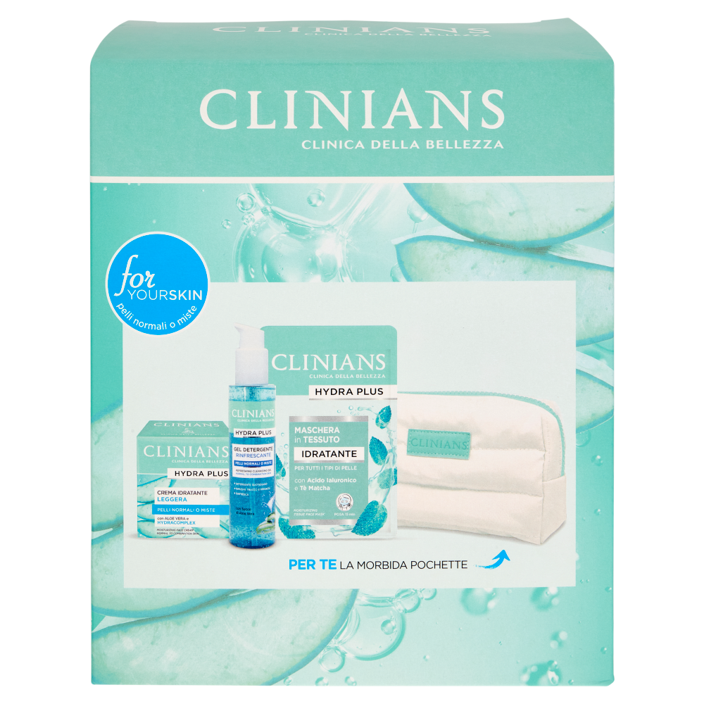 Clinians Hydra Plus Idratante Gel Detergente 150 mL + Crema Idratante 50 mL + Maschera Viso 22 mL