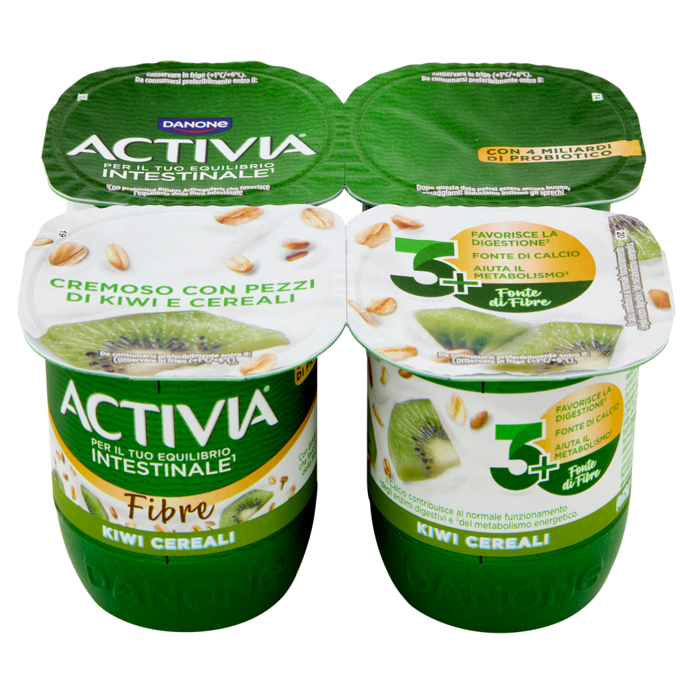 ACTIVIA Fibre Yogurt con Probiotico Bifidus, gusto Kiwi e Cereali, 4x125g