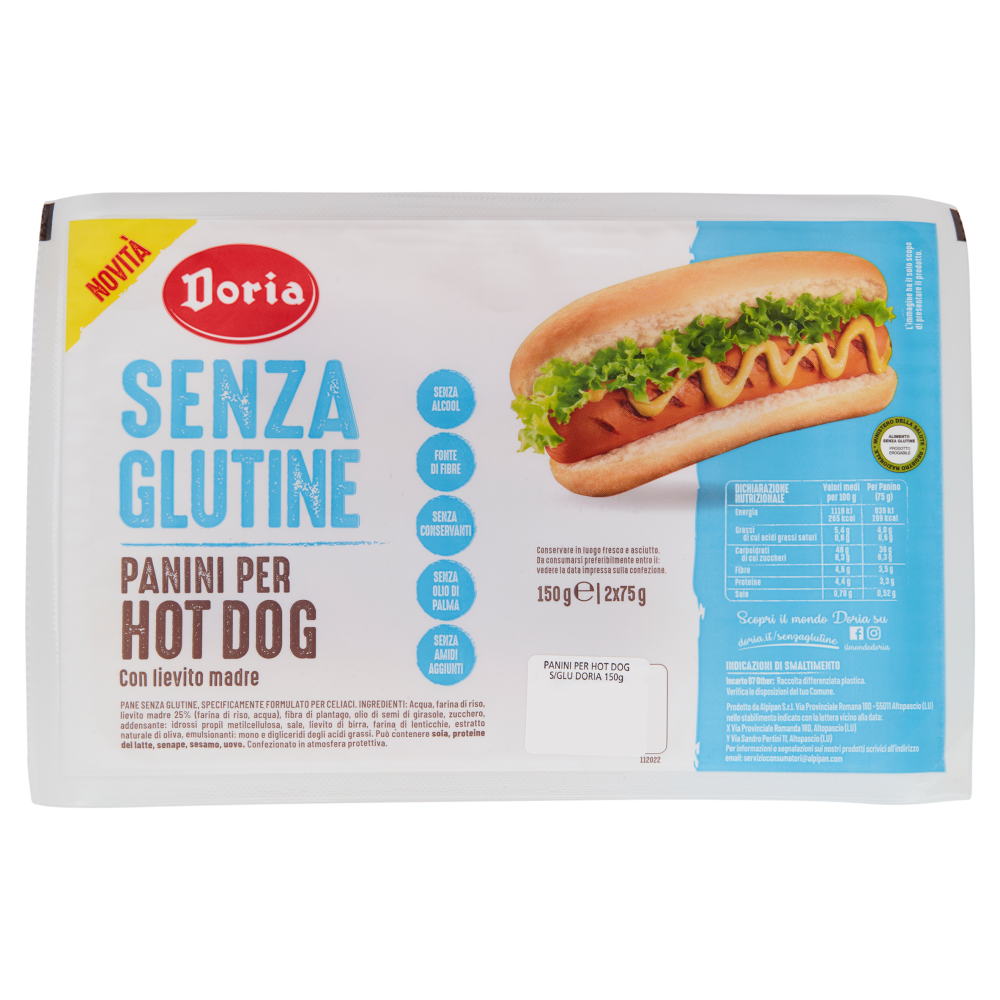Doria Senza Glutine Panini per Hot Dog 2 x 75 g