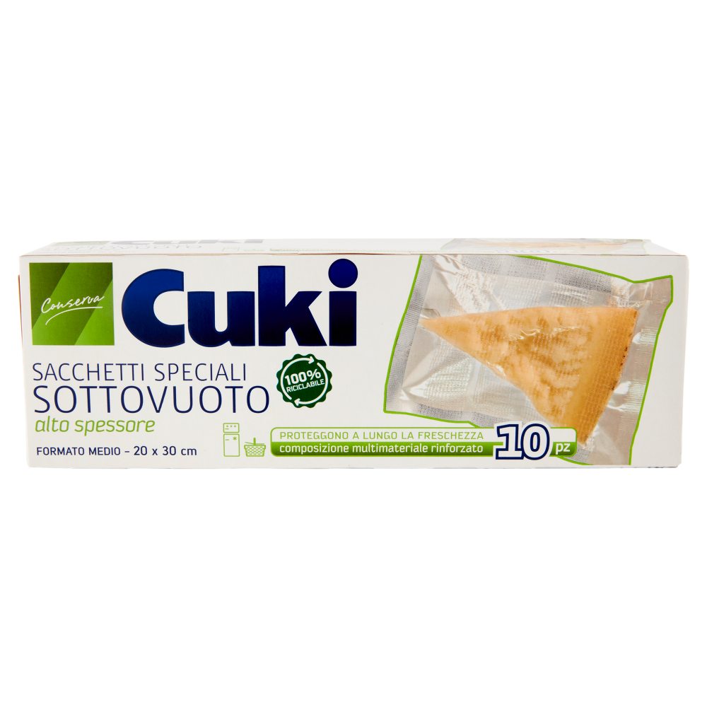 Cuki Conserva Sacchetti Speciali Sottovuoto alto spessore Formato Medio - 20 x 30 cm 10 pz