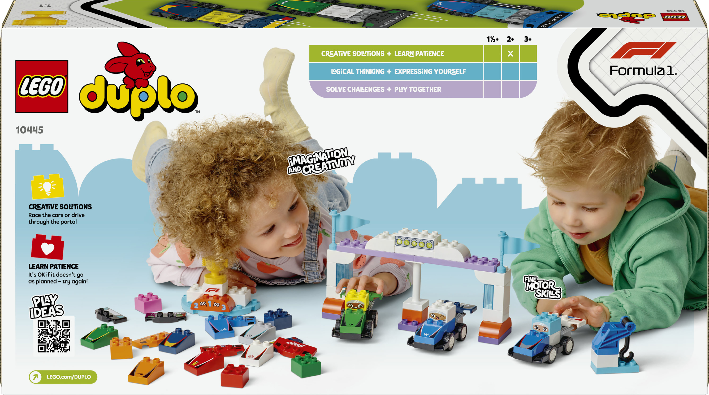 LEGO DUPLO 10445 Auto da Corsa e Piloti Team F1, Macchina Giocattolo da Costruire, Giochi Creativi e Didattici per Bambini 2+