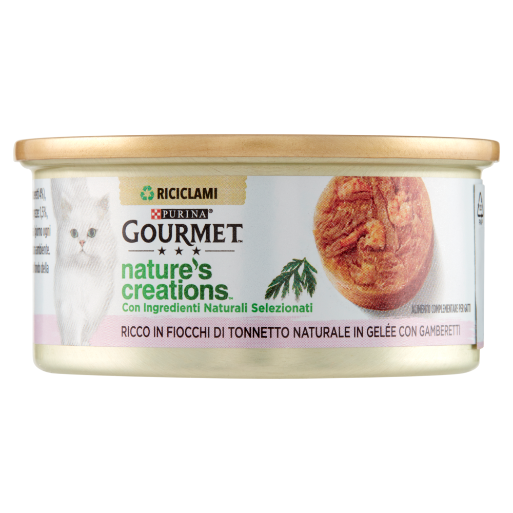 PURINA GOURMET Nature's Creations Ricco in Fiocchi di Tonnetto Naturale in Gelée con Gamberetti 70 g