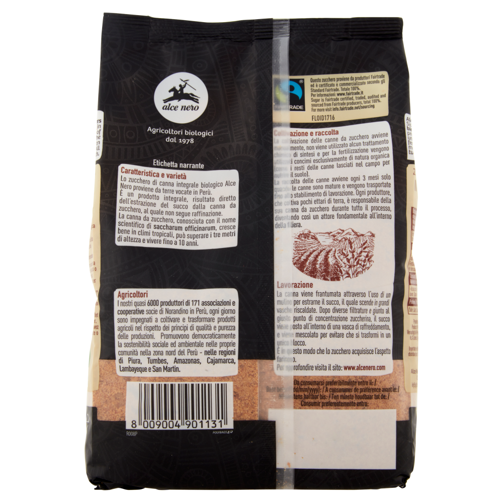 alce nero Zucchero di Canna Integrale 500 g