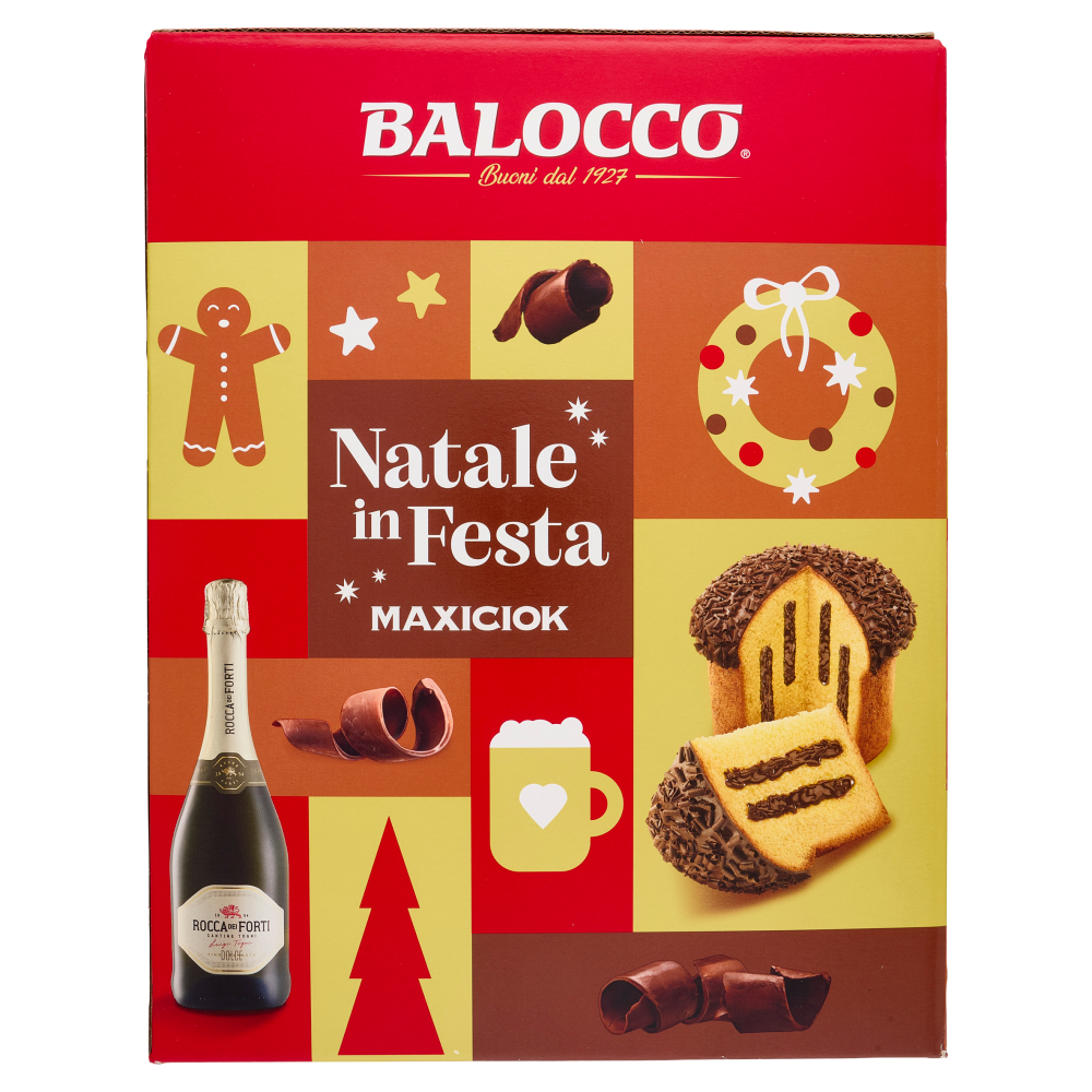 Balocco Natale in Festa Panettone Maxiciok 800 g & Rocca dei Forti Vino Spumante Dolce 75 cl