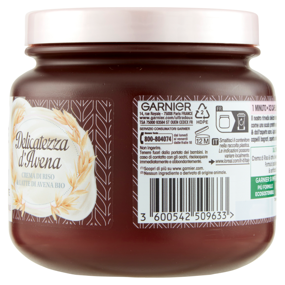 Garnier Ultra Dolce Hair Remedy Maschera per Capelli Delicata e Idratante Delicatezza d'Avena, 340ml