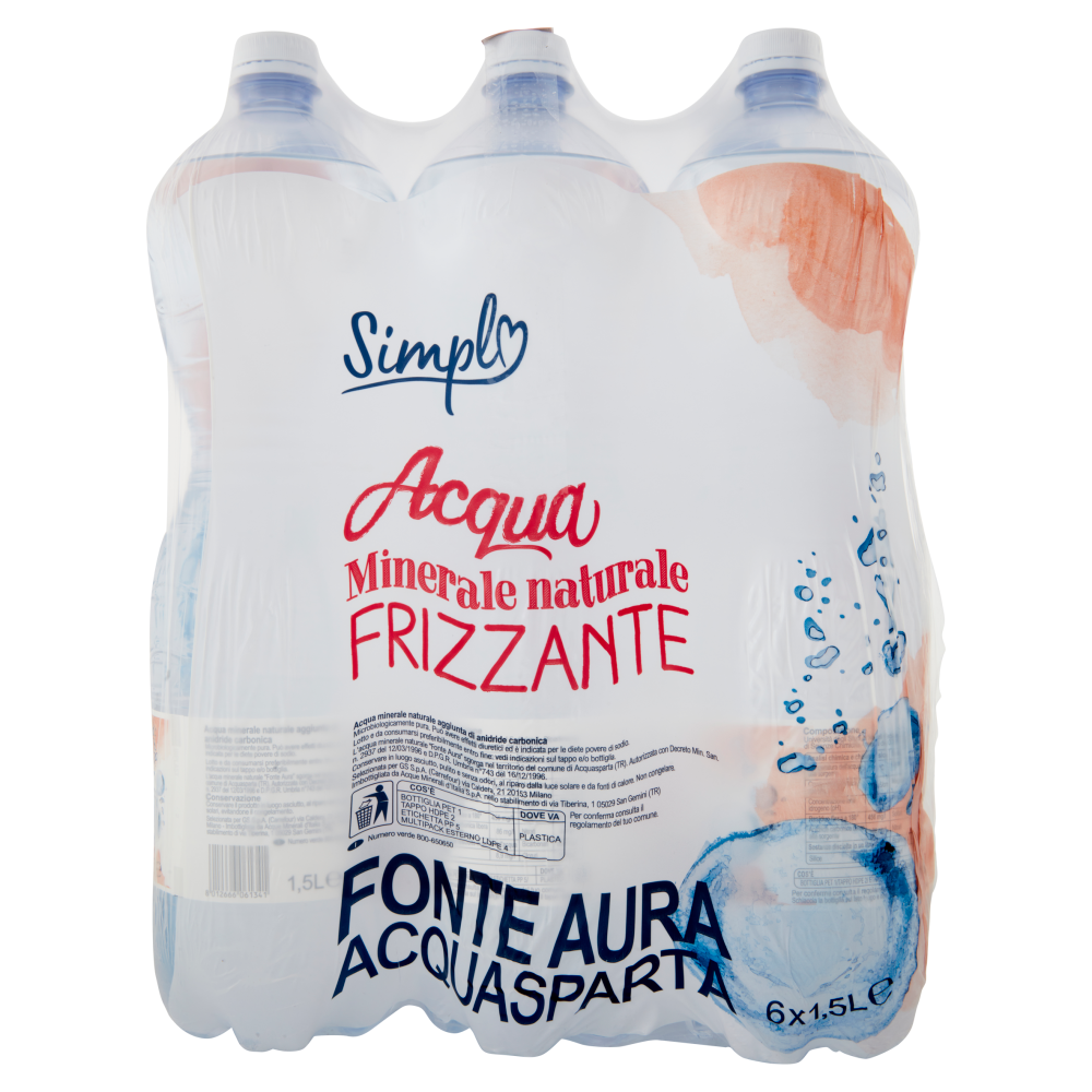 Simpl Acqua Minerale naturale Frizzante 6 x 1,5 L