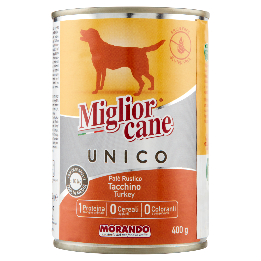 Migliorcane Unico Patè Rustico Tacchino per Cani Adulti >10 kg Taglia Media 400 g