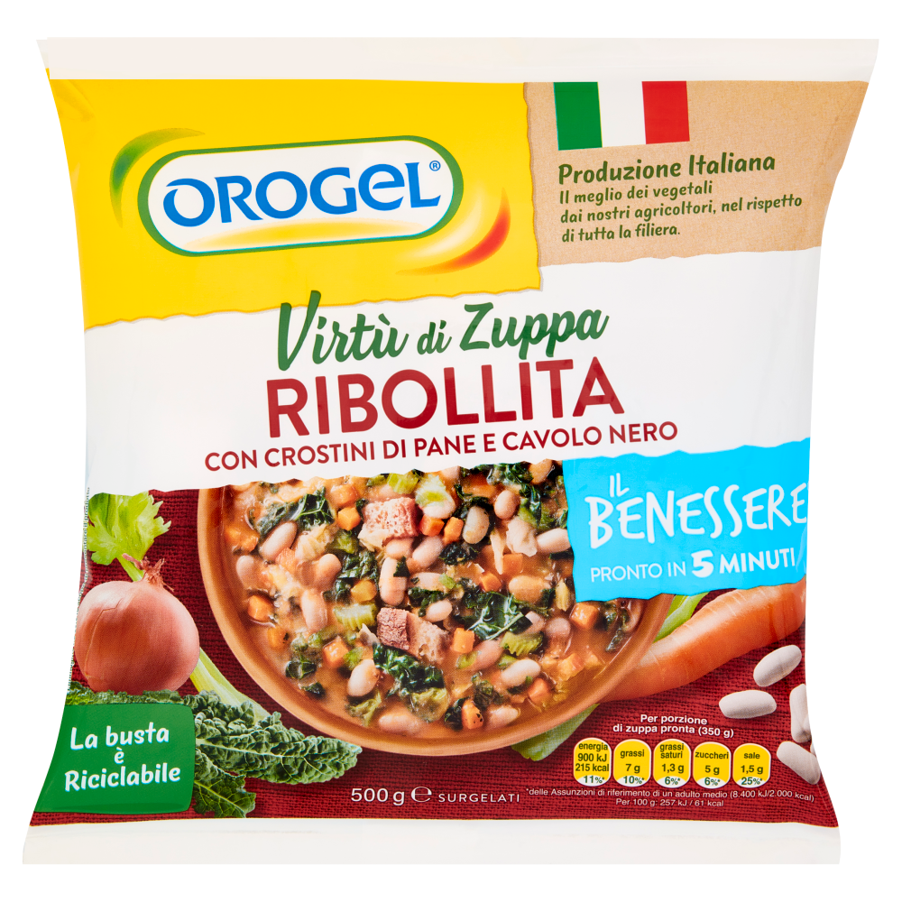 Orogel Il Benessere Virtù di Zuppa Ribollita con Crostini di Pane e Cavolo Nero Surgelati 500 g