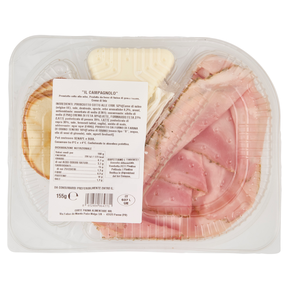 Amoretti Apri & Gusta Campagnolo Prosciutto cotto alle erbe, Crema di feta, Cerchi di grano 155 g