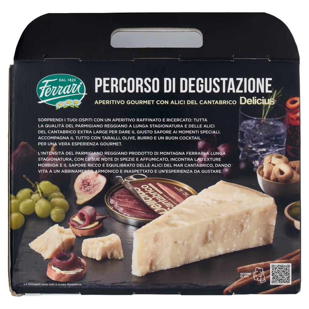 Ferrari Parmigiano Reggiano Prodotto di Montagna oltre 36 mesi 400g con Alici del Cantabrico
