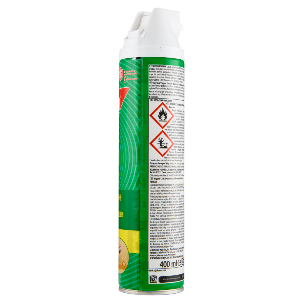 Baygon Spray con cannuccia extra precision, efficace contro scarafaggi e formiche 400 ml