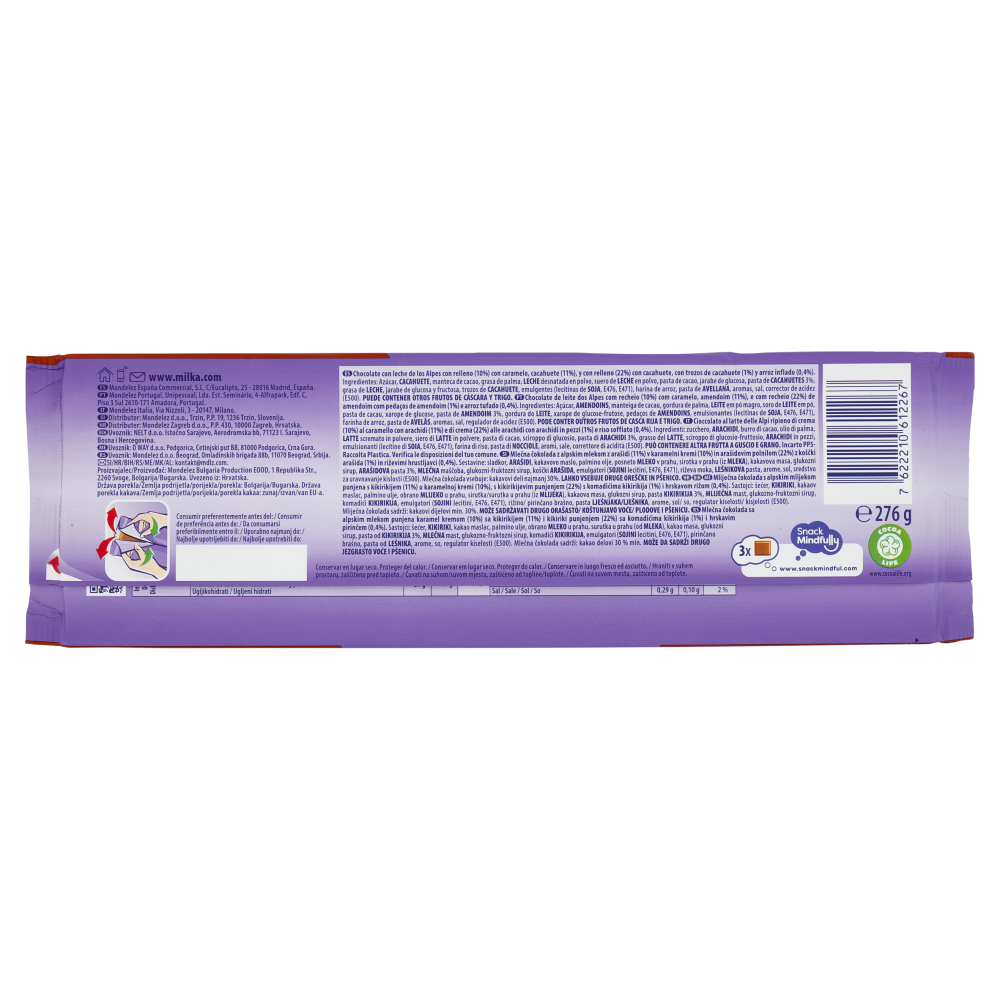 Milka Mmmax, maxi tavoletta di cioccolato al latte 100% alpino con arachidi e caramello - 276g