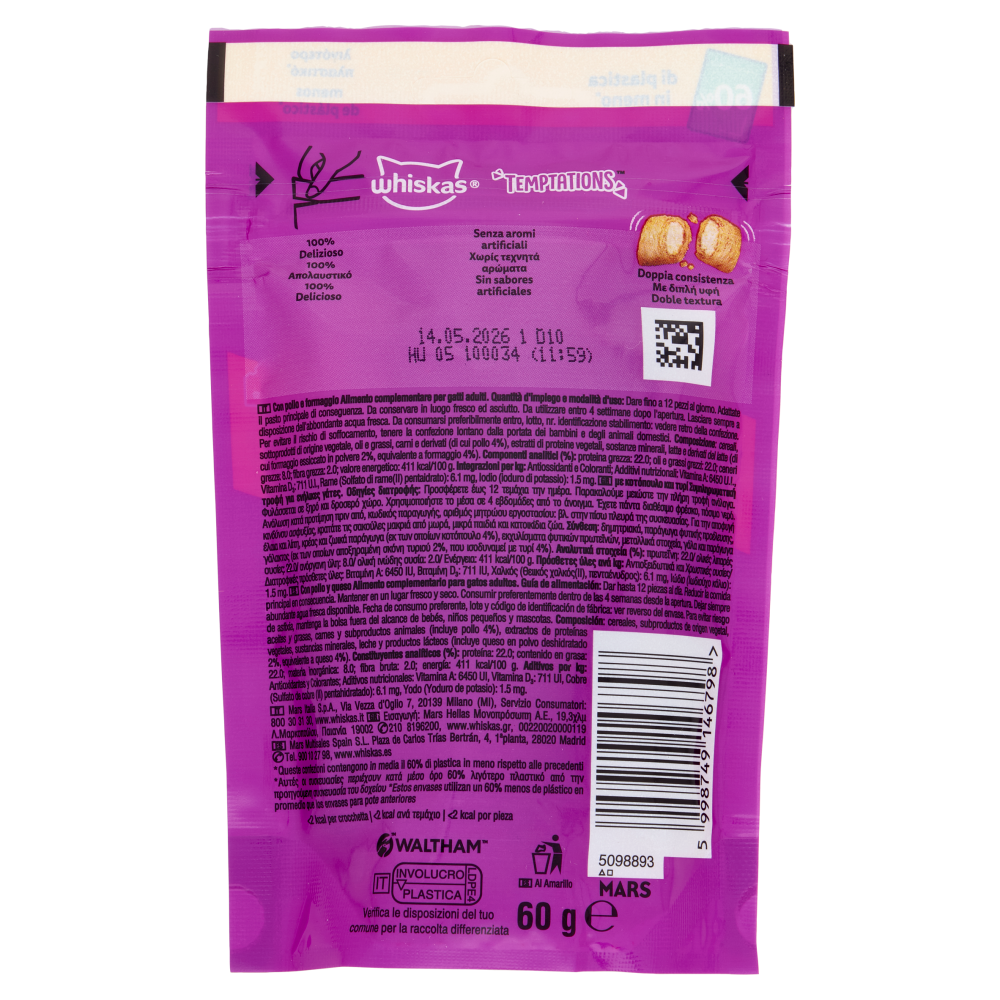 Whiskas Snack Gatto Temptations Pollo 60 g