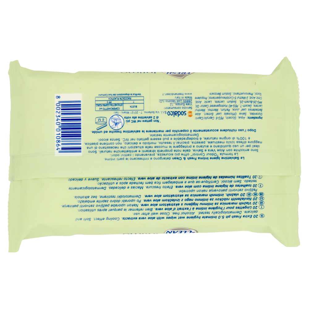 Fresh & Clean Intimo Extra Fresco pH 5.0 Salviettine Aloe Vera e Salvia 20 pz