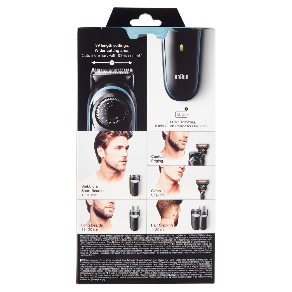 Braun BT5340 Rasoio Regolabarba, Tagliacapelli Uomo con 39 Impostazioni di Lunghezza, Nero/Blu