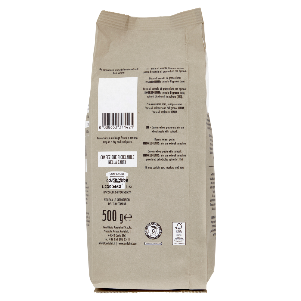 Andalini Selection Pasta di Semola Gramigna Rigata Paglia e Fieno 500 g