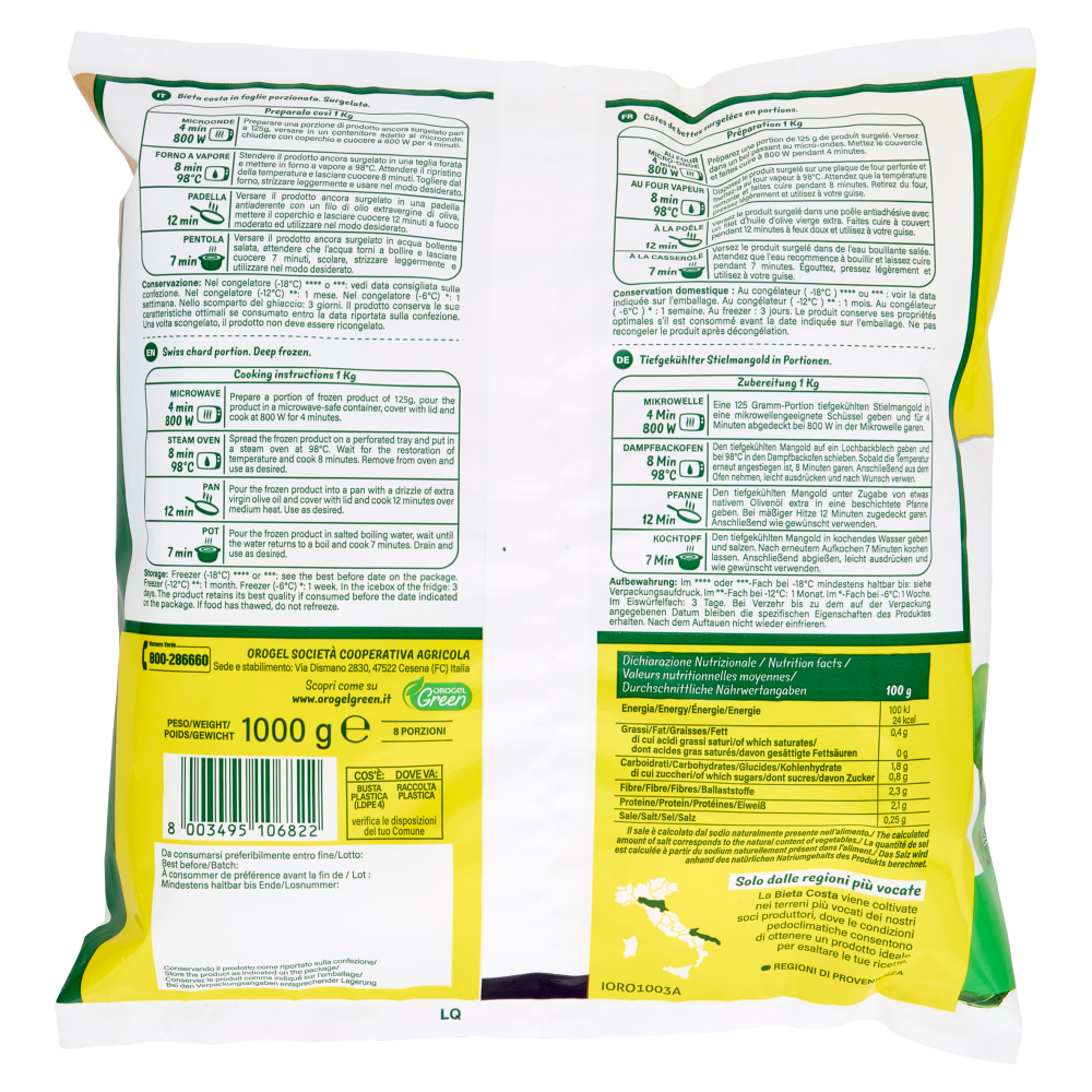 Orogel Cubello Bieta Costa Foglia Pi&ugrave; Surgelati 1000 g