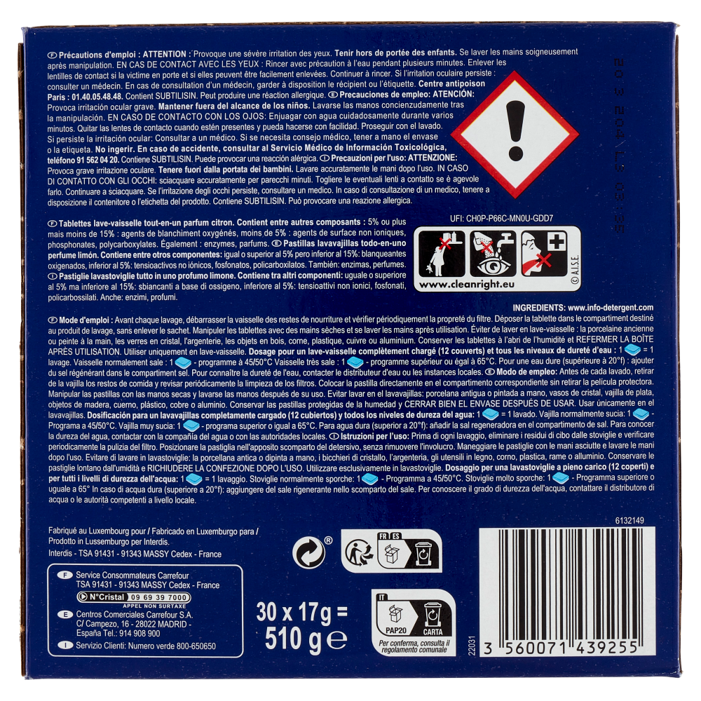 Carrefour Expert All in 1 Pastiglie Lavastoviglie 30 x 17 g