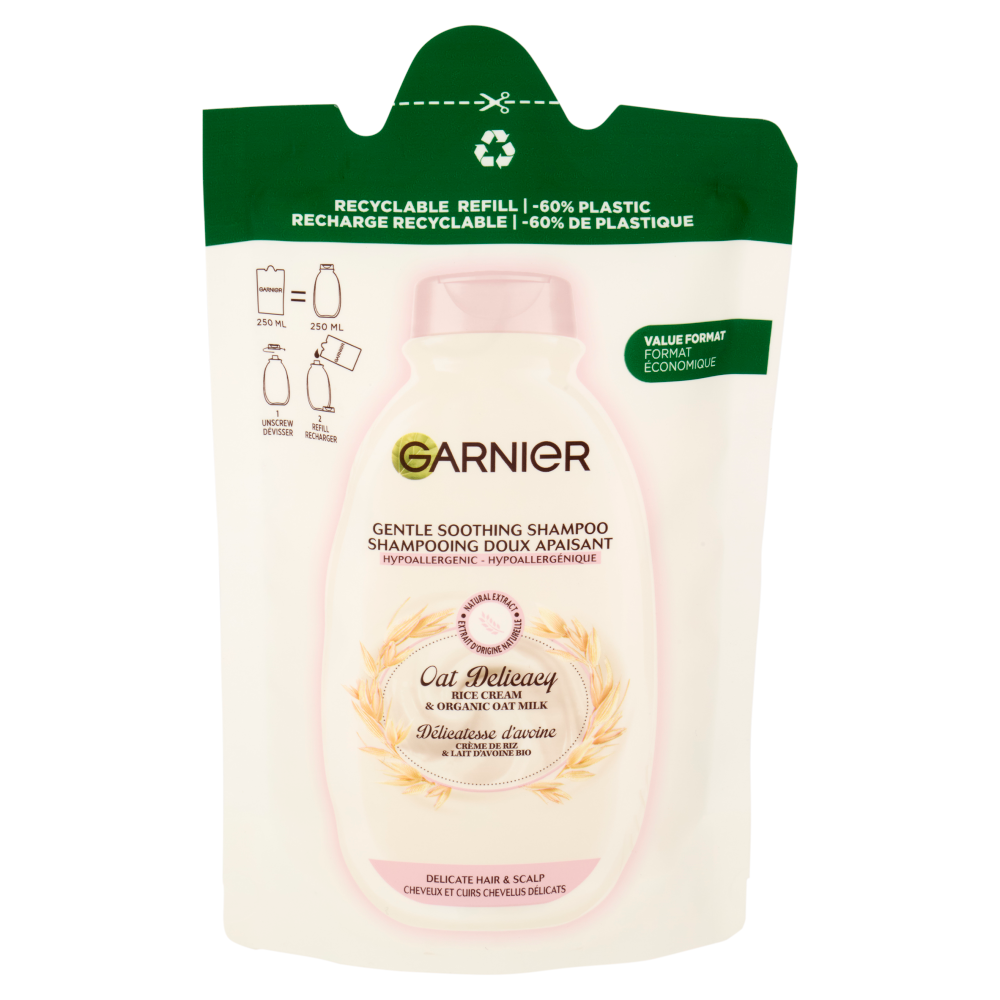 Garnier Ultra Dolce Dolcezza d'Avena, Eco-Ricarica Shampoo Delicato Lenitivo, 250 ml