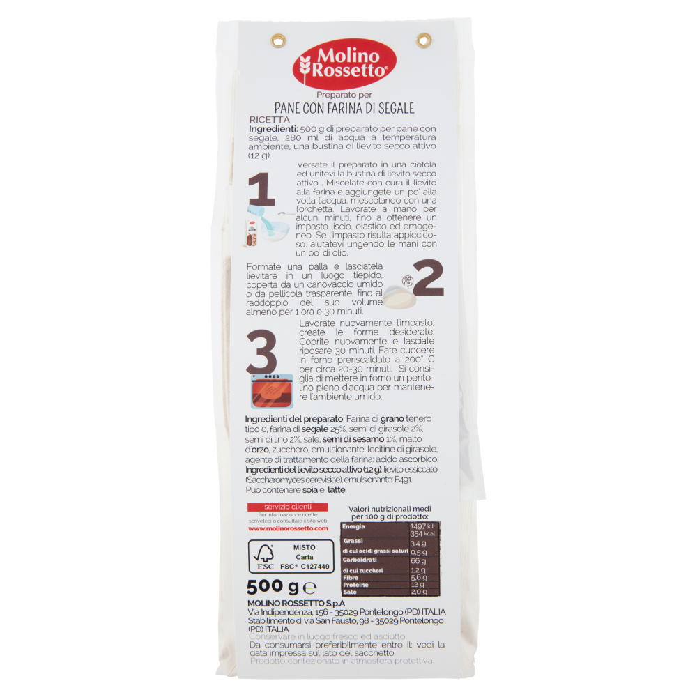 Molino Rossetto Preparato per Pane Segale 500 g