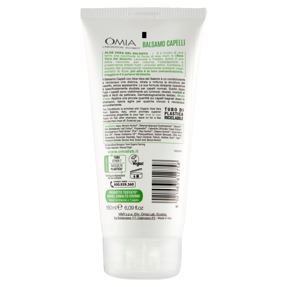 Omia Laboratori Ecobio Balsamo Capelli ecobiologico aloe vera del Salento Idratante 180 ml