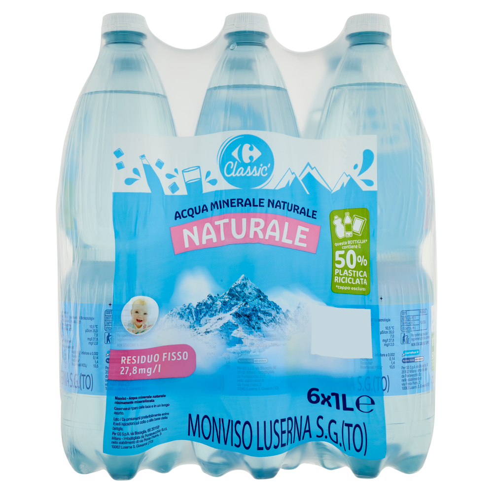 Carrefour Classic Naturale Acqua Minerale Naturale Monviso 6 x 1 L