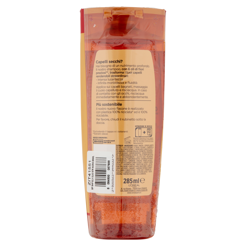 L'Or&eacute;al Paris Shampoo Elvive Olio Straordinario, Azione Nutriente Capelli Secchi, Confezione da 2