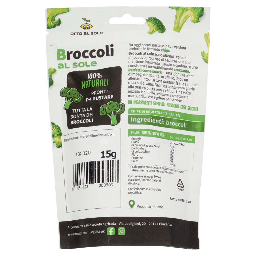 Orto al Sole Broccoli al sole Chips di Broccoli Croccanti 15 g