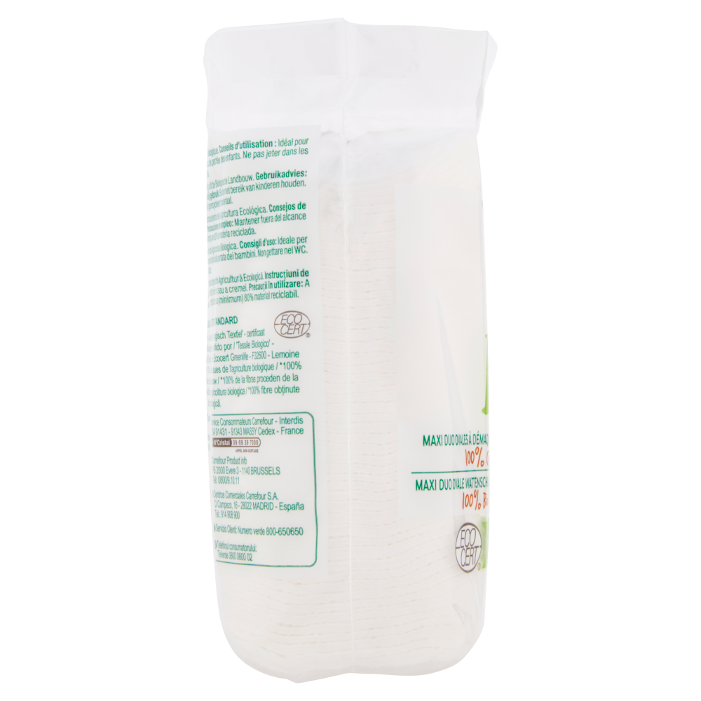 Carrefour Bio Soft Maxi Duo Dischetti Struccanti Morbidi 100% Cotone bio* 50 pz