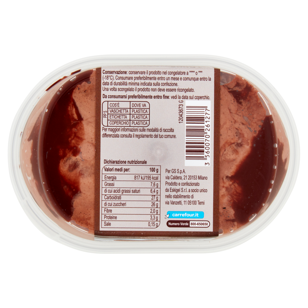 Carrefour Extra Gelato Variegato al Cacao e Decorato con Fiocchi di Cioccolato al Latte e Bianco 200