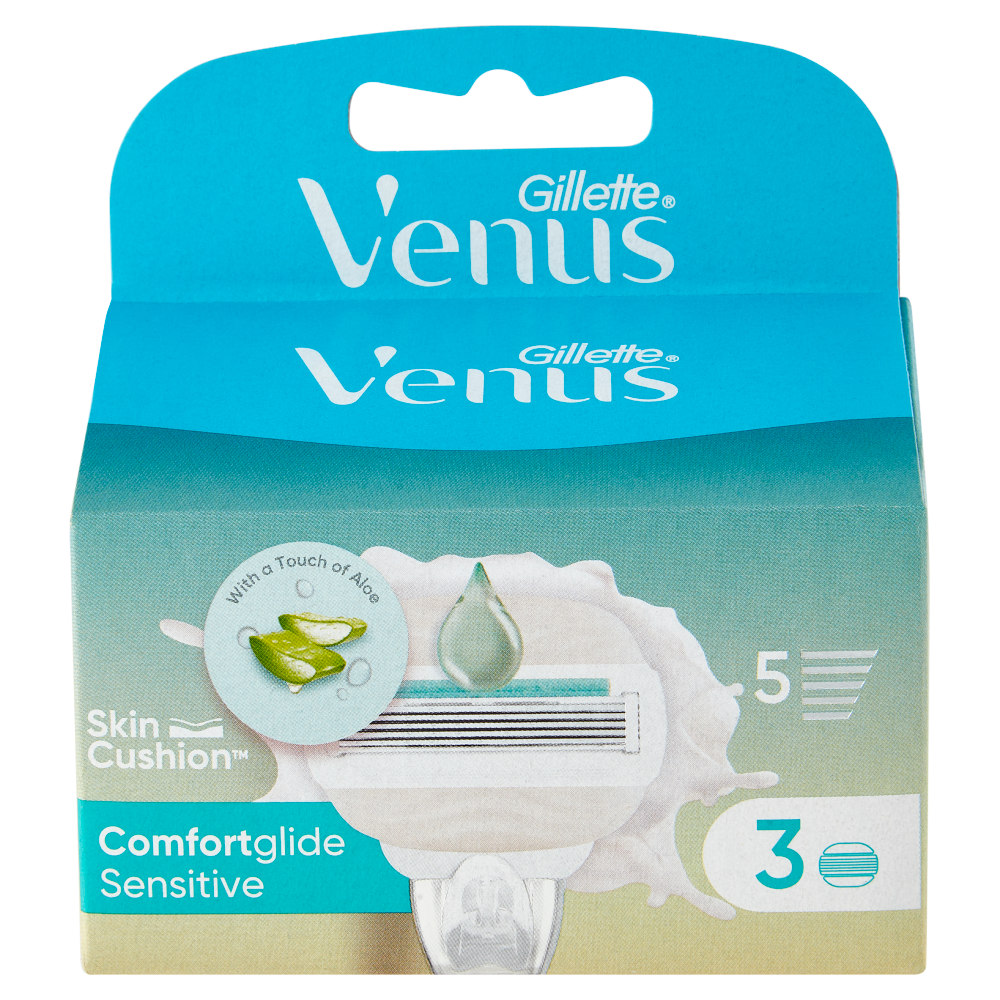 Gillette Venus Comfortglide Sensitive Lamette di ricambio per Rasoio da Donna, 3 Ricariche