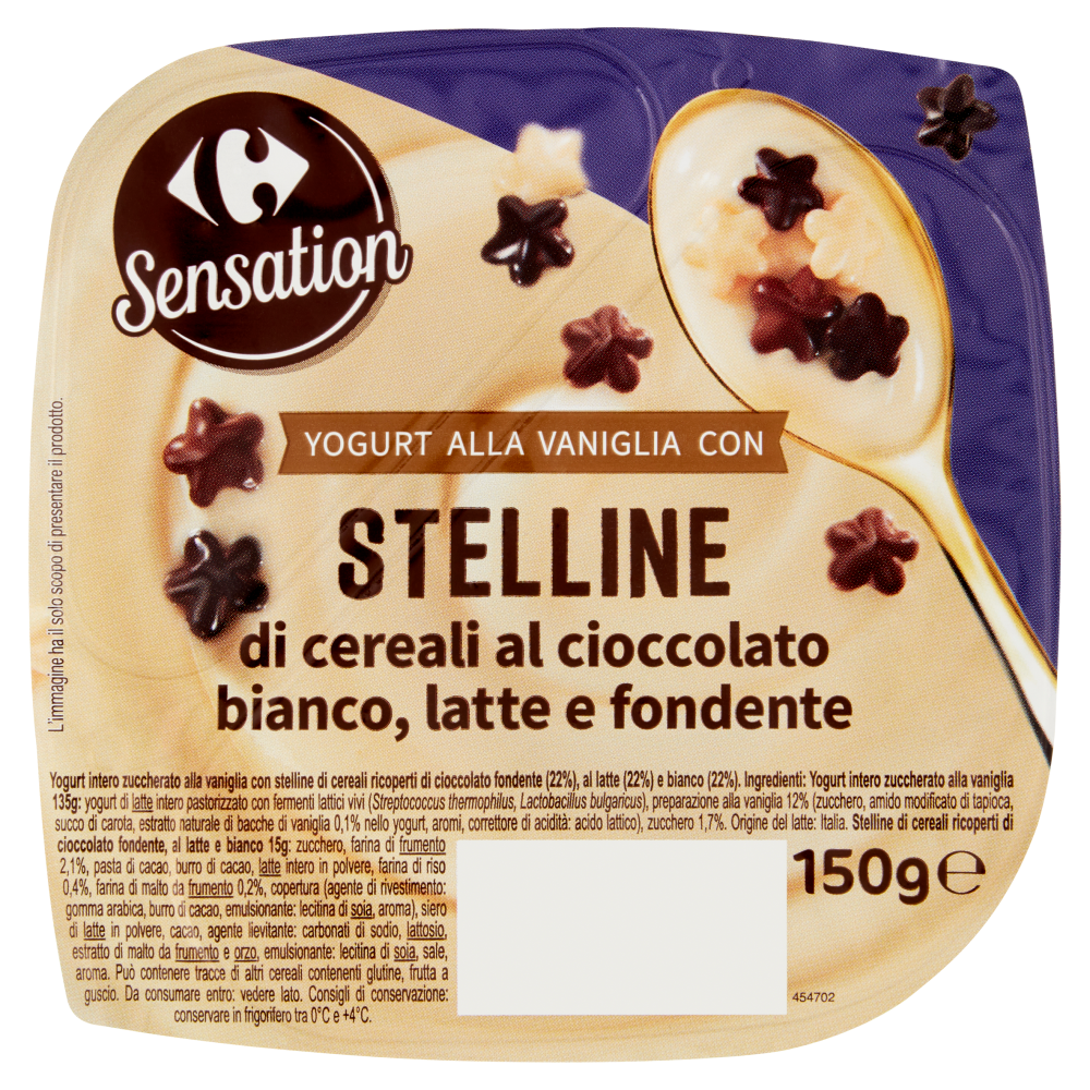Carrefour Sensation Yogurt alla Vaniglia con Stelline di cereali al cioccolato 150 g