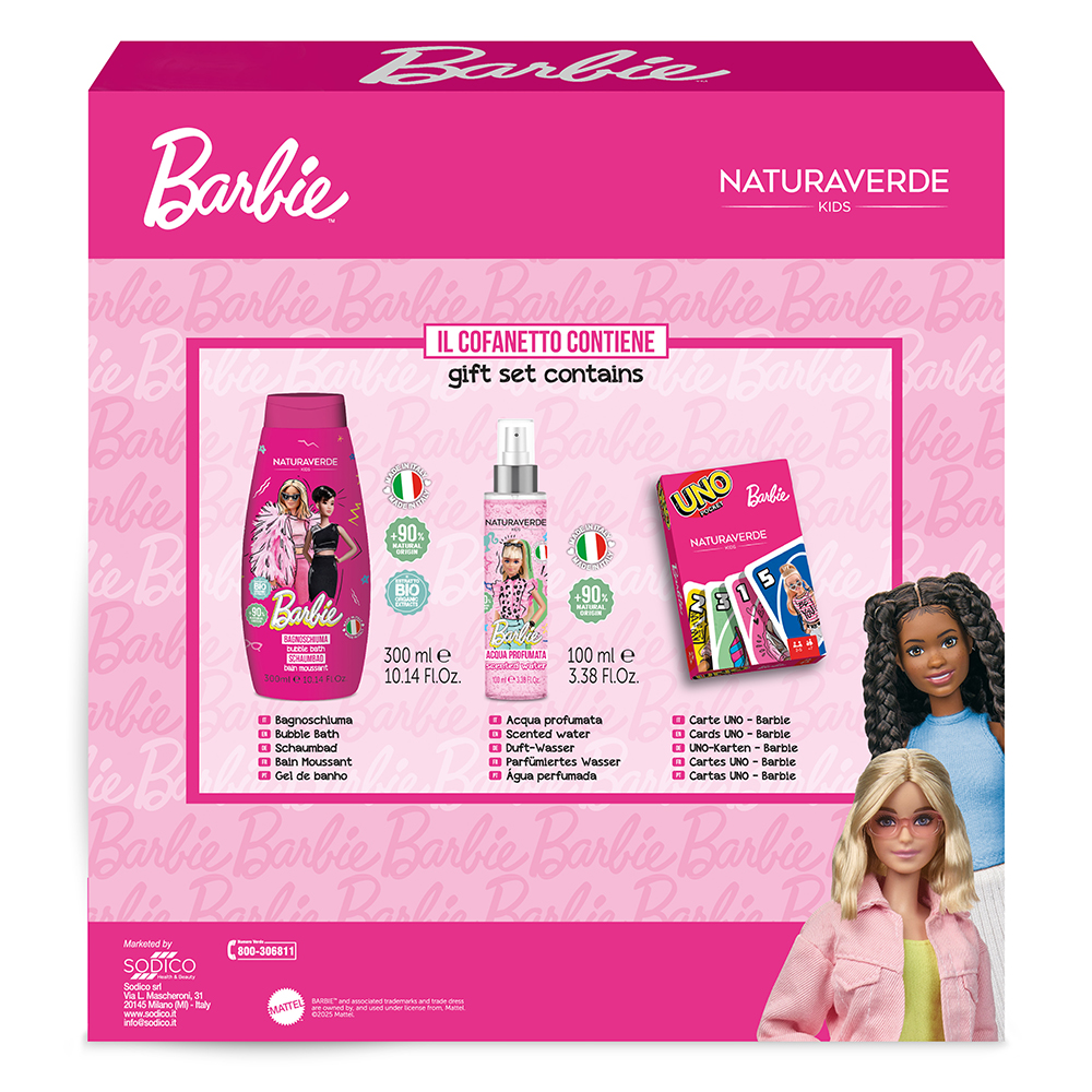 BARBIE GIFT SET CARTE UNO (bagnoschiuma 300ml+ acqua profumata 100ml + carte UNO)