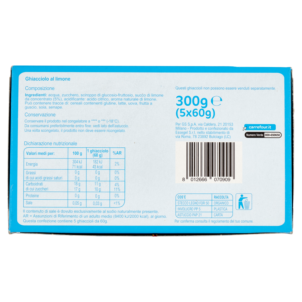 Carrefour Classic Ghiacciolo al Limone 5 x 60 g