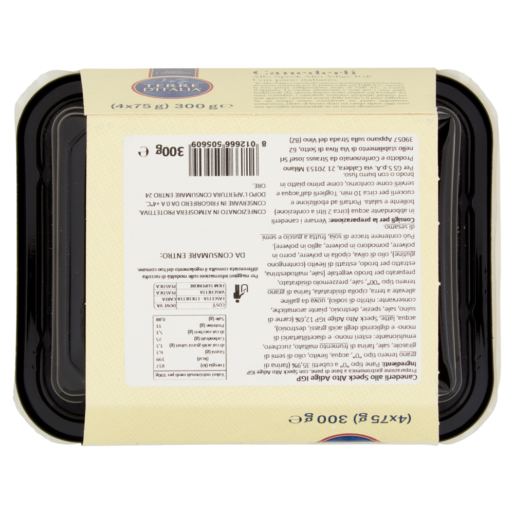 Terre d'Italia Canederli allo Speck Alto Adige IGP con pane italiano 4 x 75 g